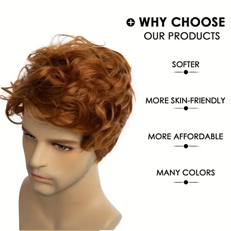 Men Wigs Short Orange Wig Synthetic Heat Resistant Halloween Cosplay Wig
