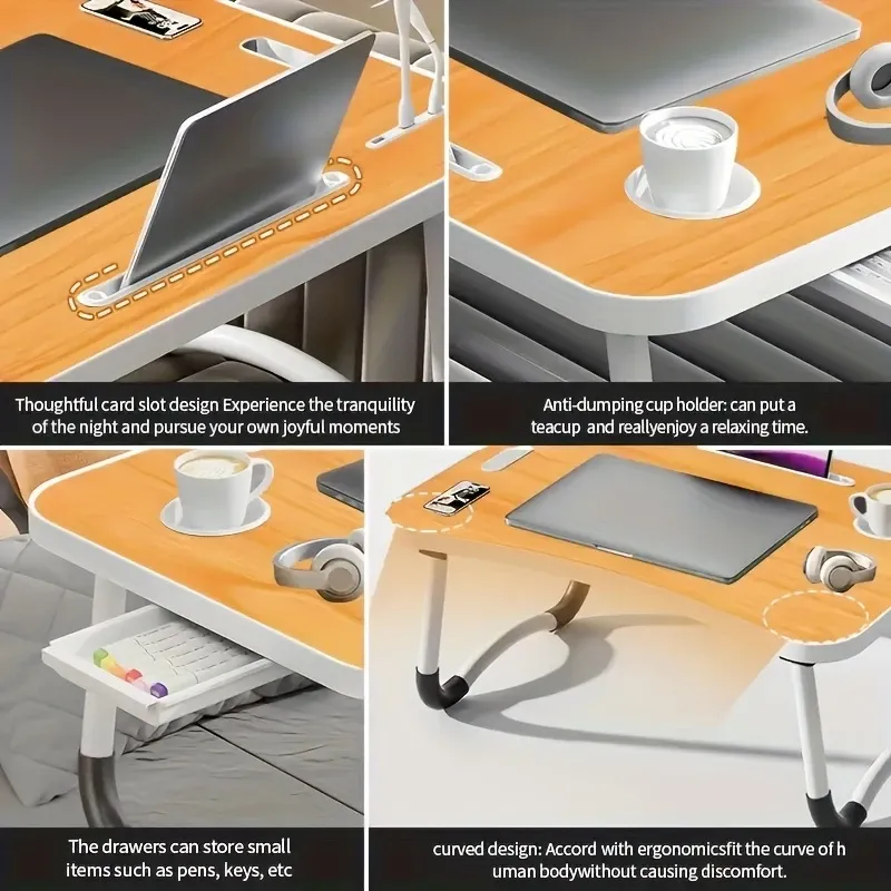 Ultra Large Multi Functional Laptop Bed Table - Portable Tray Holder With Cup Holder, Drawer, USB, Fan, And Light - Stable, Durable, And Foldable For Eating, Reading, And Writing