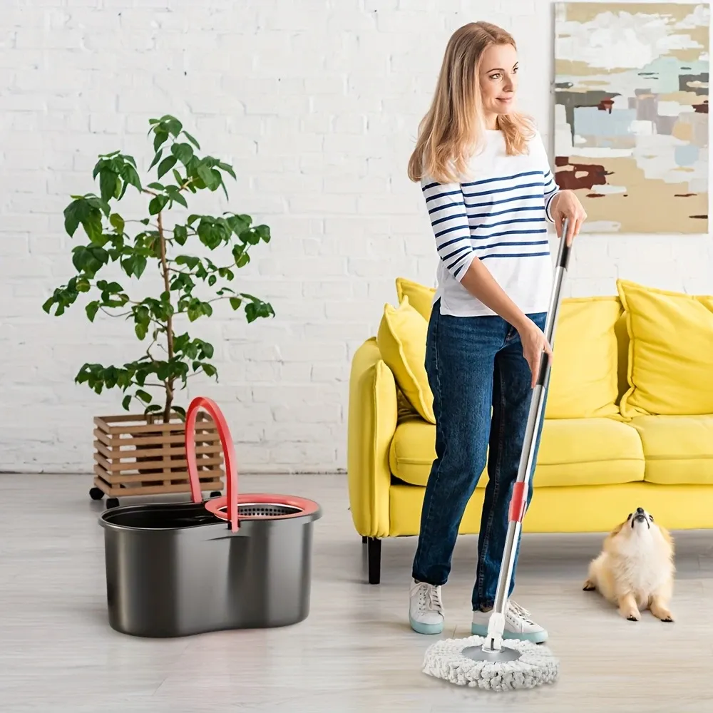 Rotating Mop and Bucket, 2-Piece Mop Head or Bucket Set with 360° Rotatable Mop, Includes 3 Microfiber Replacement Heads and 61-Inch Stainless Steel Adjustable Handle, Hands-Free Cleaning for Floor Cleaning, Cleaning Supplies