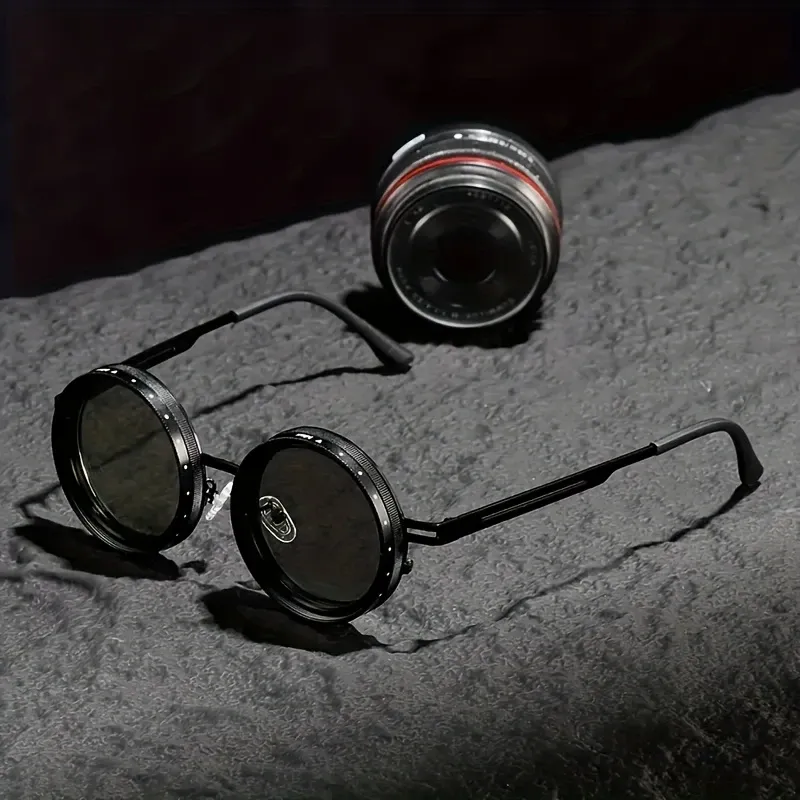 2025 Swivel Eyewear  Steampunk Inspired Swivel Lens Eyewear - Adjustable 9 Levels Of Brightness, Alloy Frame, Black With Gray Lenses, Outdoor Light Blocking Fashion Accessory, Fashion Statement Eyewear | Steampunk Eyewear | Alloy Frame Eyewear