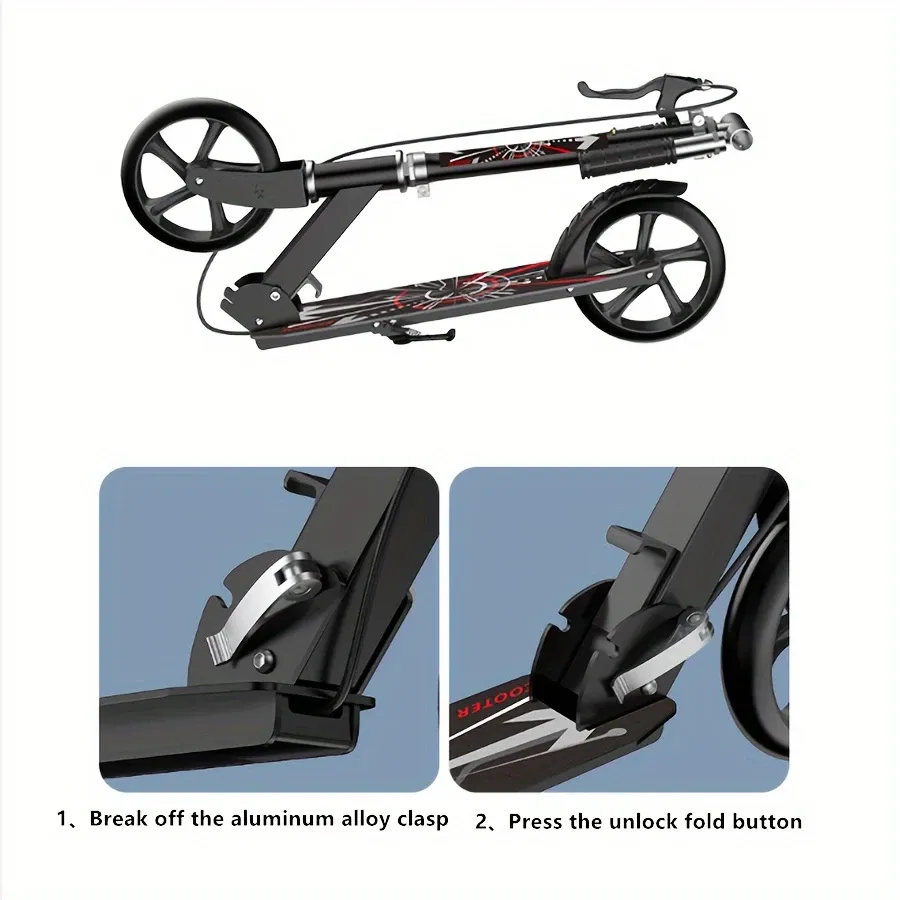 Portable Folding Scooter  Adjustable Handgrip Portable Folding Scooter | Suitable For Teenagers And Adults Over 14 Years Old, Maximum Load-bearing 220LB, With Handbrake And Foot Brake, Non-Electric Scooter