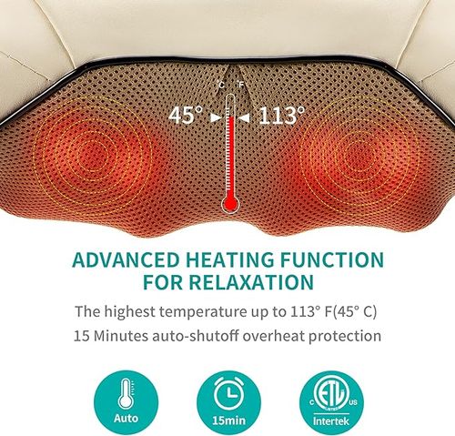 Shiatsu Neck and Back Massager with Soothing Heat, Electric Deep Tissue 3D Kneading Massage Pillow for Shoulder, Leg, Full Body Muscle Pain Relief, Car, Office and Home Use