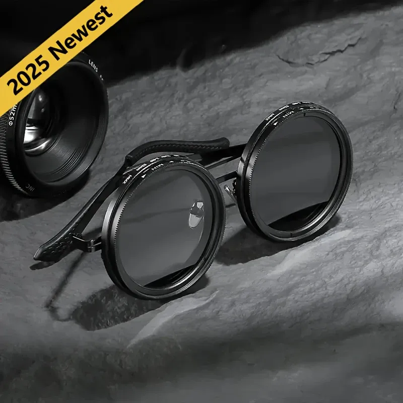 2025 Swivel Eyewear  Steampunk Inspired Swivel Lens Eyewear - Adjustable 9 Levels Of Brightness, Alloy Frame, Black With Gray Lenses, Outdoor Light Blocking Fashion Accessory, Fashion Statement Eyewear | Steampunk Eyewear | Alloy Frame Eyewear