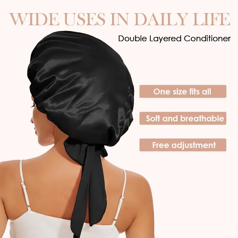 1pcs Layer Satin Bonnet Silk Bonnet for Sleeping Adjustable Hair Bonnet Night Sleep Cap for Women Hair with Tie Band 2025 New
