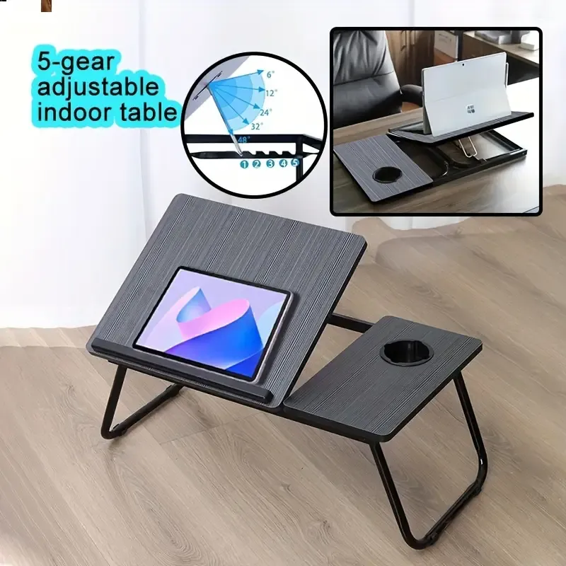 1 Multifunctional Adjustable Folding Table, 5 Corner Lift And Lower Casual Reading Table with Cup Holder, Anti-slip Strip, Portable Folding Laptop Desk Stand, Dormitory and Living Room,Bedroom,Youngsters's Study Table, Laptop Table,Bedside Table,Sofa Table