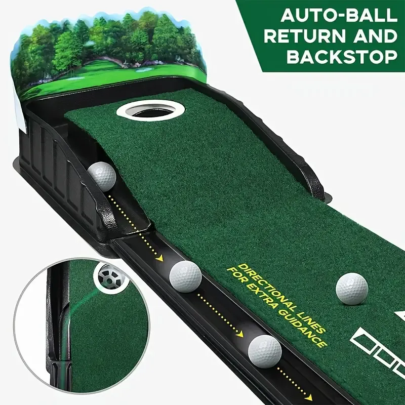 HUAEN Golf Accelerator Pro - 3, 5, 7ft Durable Polyester Indoor Putting Mat with Auto-Ball Return & Behind-the-Hole Collector - Perfect for Home & Outdoor Practice(Golf clubs not included)