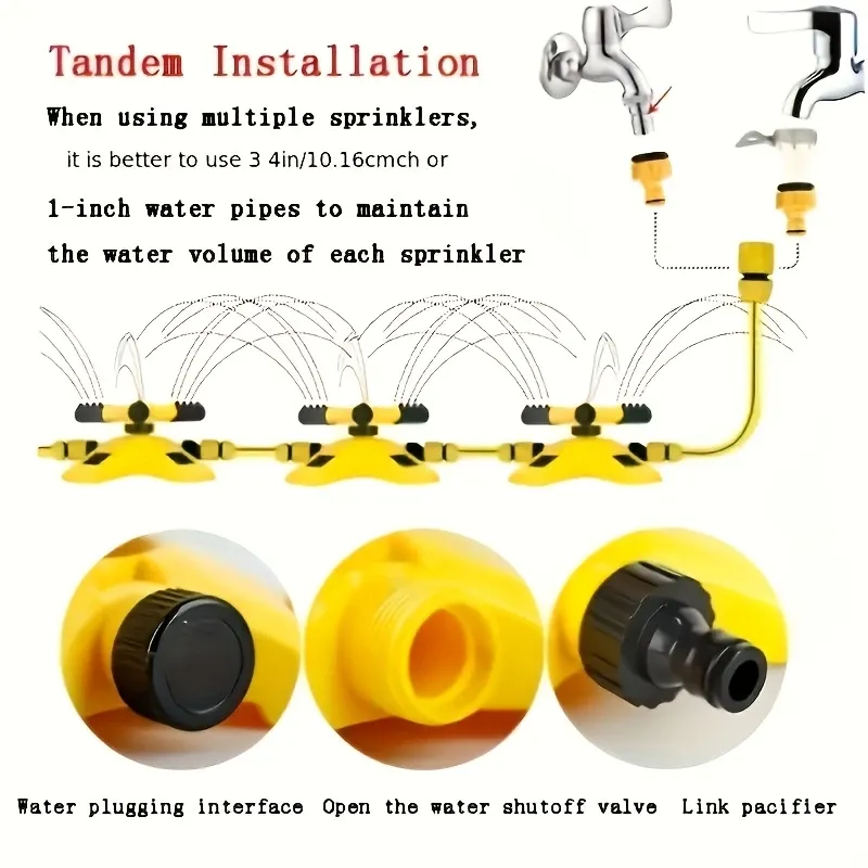 1pc Lawn AutomaticRotating Sprinkler -360 ° Rotating Sprinkler, 3 Manually Adjustable Rotating Arms Can Be Combined For Multiple Angles, Covering A Large Area For Garden Courtyard lawn Gardening automatic Irrigation or roof Cooling And Other Purposes