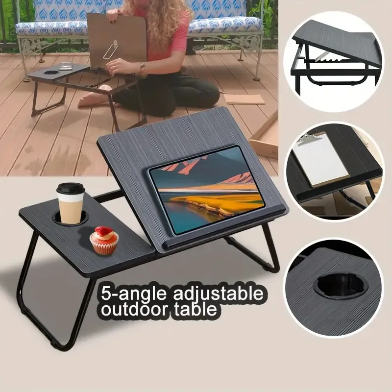 1 Multifunctional Adjustable Folding Table, 5 Corner Lift And Lower Casual Reading Table with Cup Holder, Anti-slip Strip, Portable Folding Laptop Desk Stand, Dormitory and Living Room,Bedroom,Youngsters's Study Table, Laptop Table,Bedside Table,Sofa Table