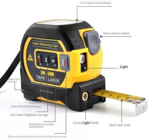 The Almighty Ruler 3-in-1 Laser Measuring Tape, Almighty Ruler, Almighty Tools Tape Measure, The Almighty Ruler, 3 in 1 Laser Rangefinder Tape Measure Almighty Tools (40cm,Yellow)