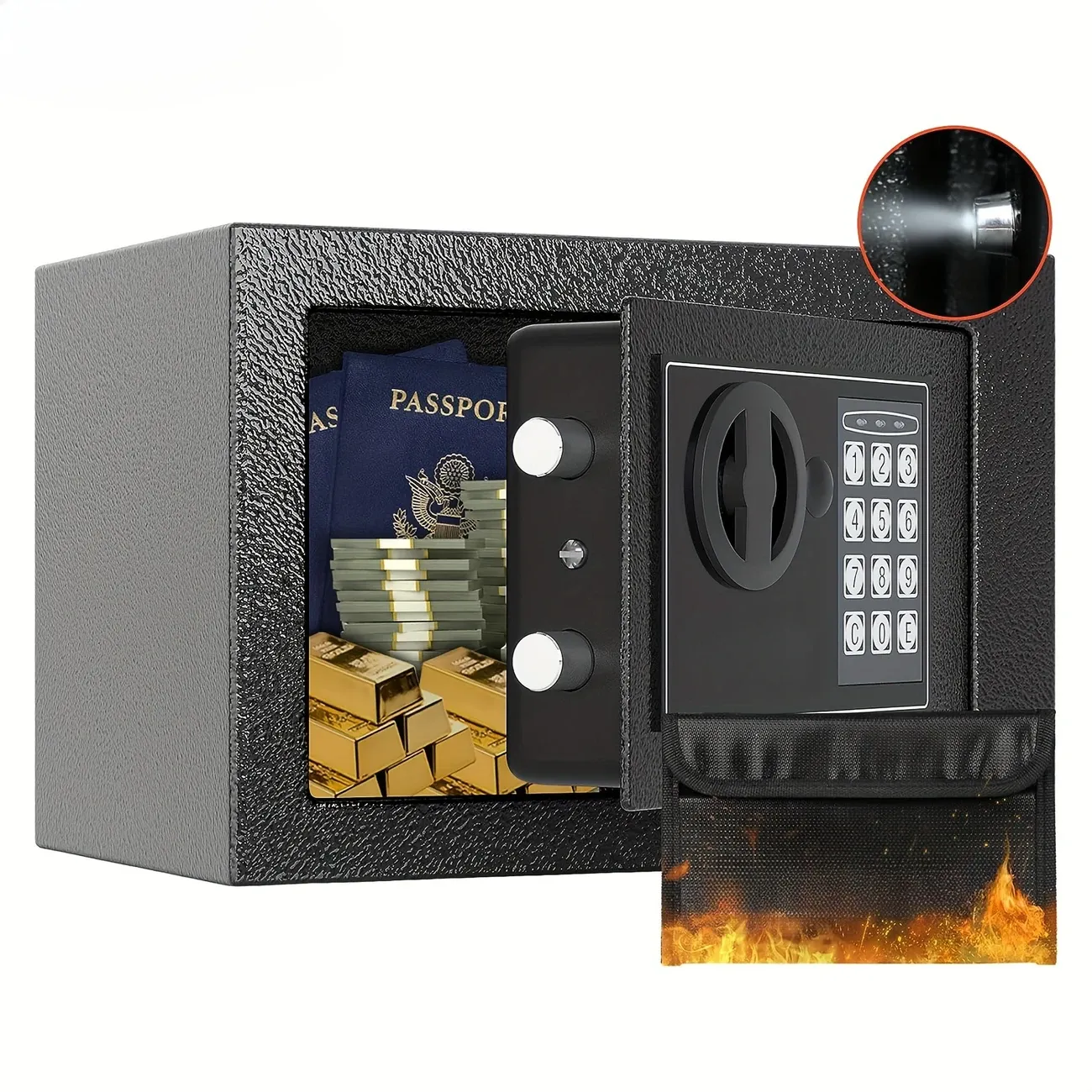 Money Storage Locker for Home with Sensor Light & Money Bag, Security Storage Locker for Money Safe with Keys & Pass Code, Lock Box with Digital Keypad, Storage and Home Organization