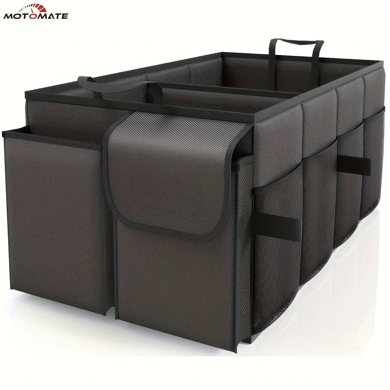 Foldable Car Trunk Organizer for SUVs & Sedans - Sturdy 2-Compartment Storage with Mesh Pockets & Side Pockets, Fit, 21.3x12.6x10.6, Black, Trunk Storage