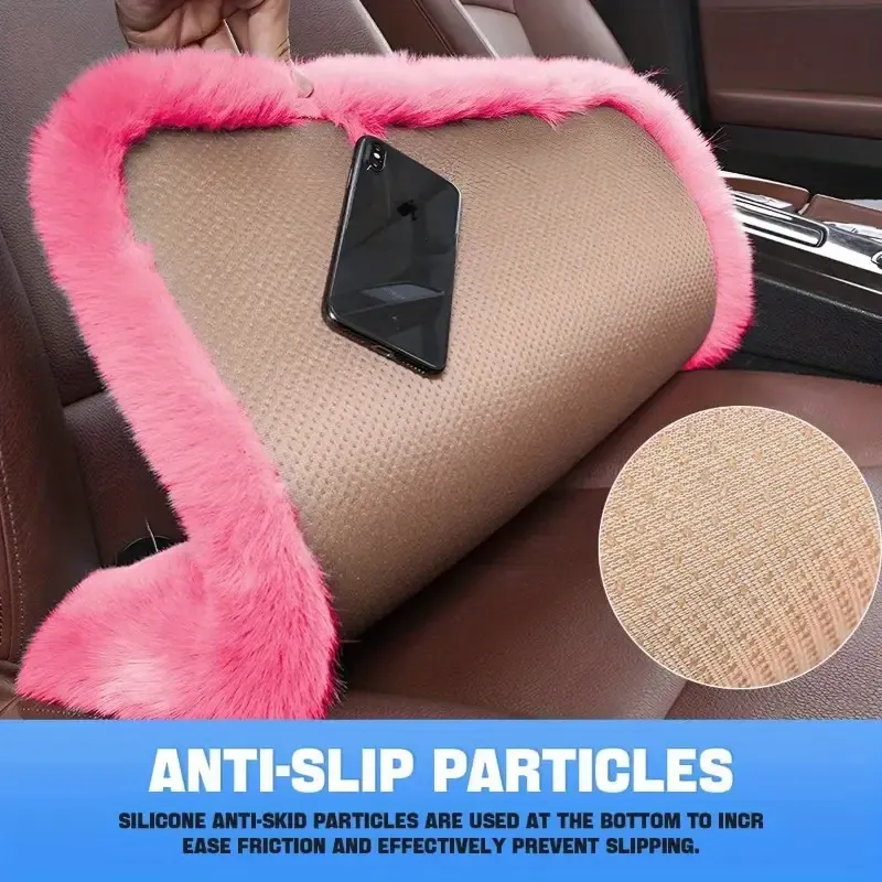 2Pack Car Front Seat Cushion Soft Warm Faux Rabbit Fur Winter Auto Seat Cover Fluffy Plush Vehicle Seat Protector Pad with Non-Slip Backing Car Accessories for Home and Office Chair Pink
