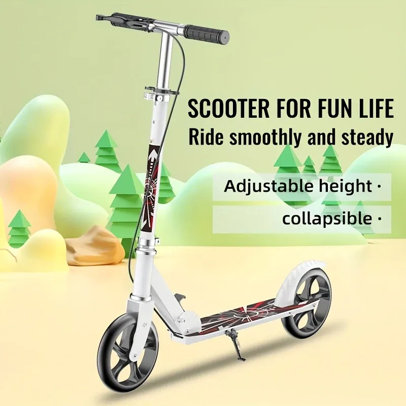 Adult Folding Scooter  Two Wheels Adult Folding Scooter - Compact Design, Front Brake, Iron Structure, Front Suspension - Suitable For 14 Years And Above