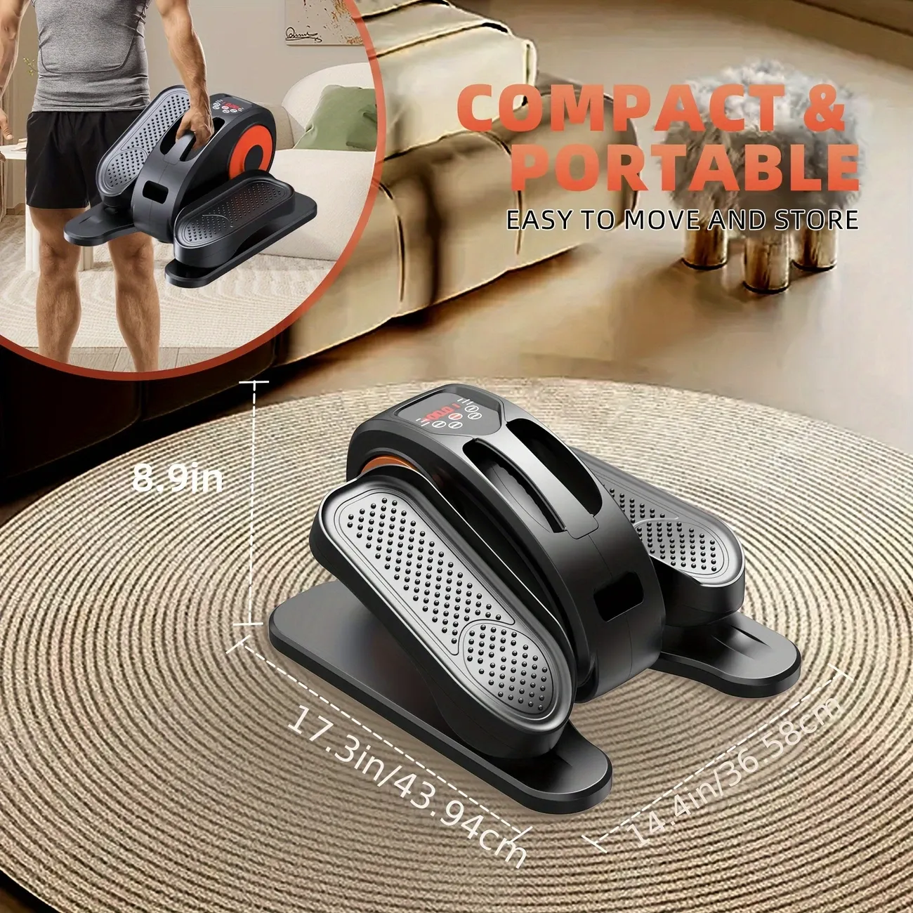 Portable Elliptical Machine Quiet & Portable Under Desk Elliptical Machine, Ellipse Leg Exerciser for Seniors Fully Assembled | Electric Seated Pedal Exerciser with Remote Control & 12 Adjustable Speeds