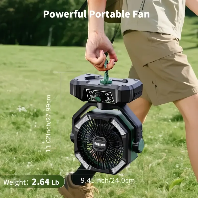 20000mAh Camping Fan with Dual Motor, Battery Powered Fan with 4 LED Lanterns, 8 Speed Desk Fan with Remote Control, Portable Outdoor Fan with Hook for Tent, Power Outage, Construction Site
