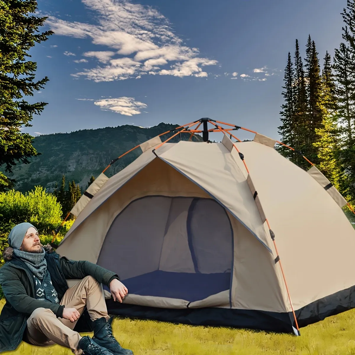 Automatic Quick-opening Tent Outdoor Self-driving Travel Camping Tent Automatic Quick-open Tent Rainproof Sunshine-proof Tent Fishing Beach Sunshine Shelter 2-3Person Portable Fishing Hiking