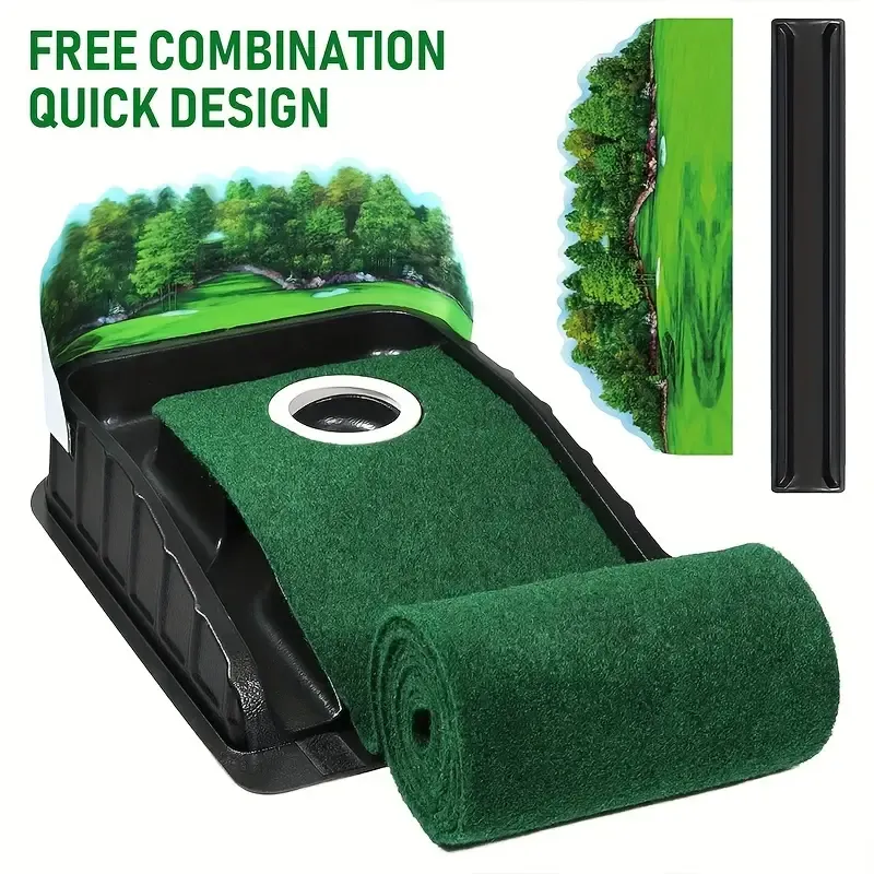 HUAEN Golf Accelerator Pro - 3, 5, 7ft Durable Polyester Indoor Putting Mat with Auto-Ball Return & Behind-the-Hole Collector - Perfect for Home & Outdoor Practice(Golf clubs not included)