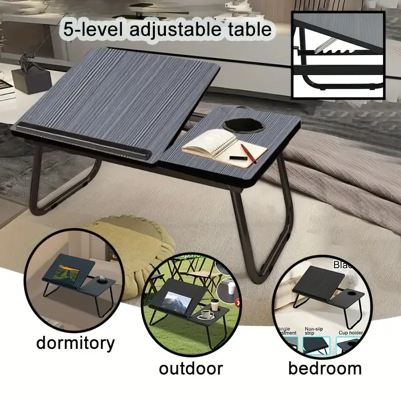 1 Multifunctional Adjustable Folding Table, 5 Corner Lift And Lower Casual Reading Table with Cup Holder, Anti-slip Strip, Portable Folding Laptop Desk Stand, Dormitory and Living Room,Bedroom,Youngsters's Study Table, Laptop Table,Bedside Table,Sofa Table