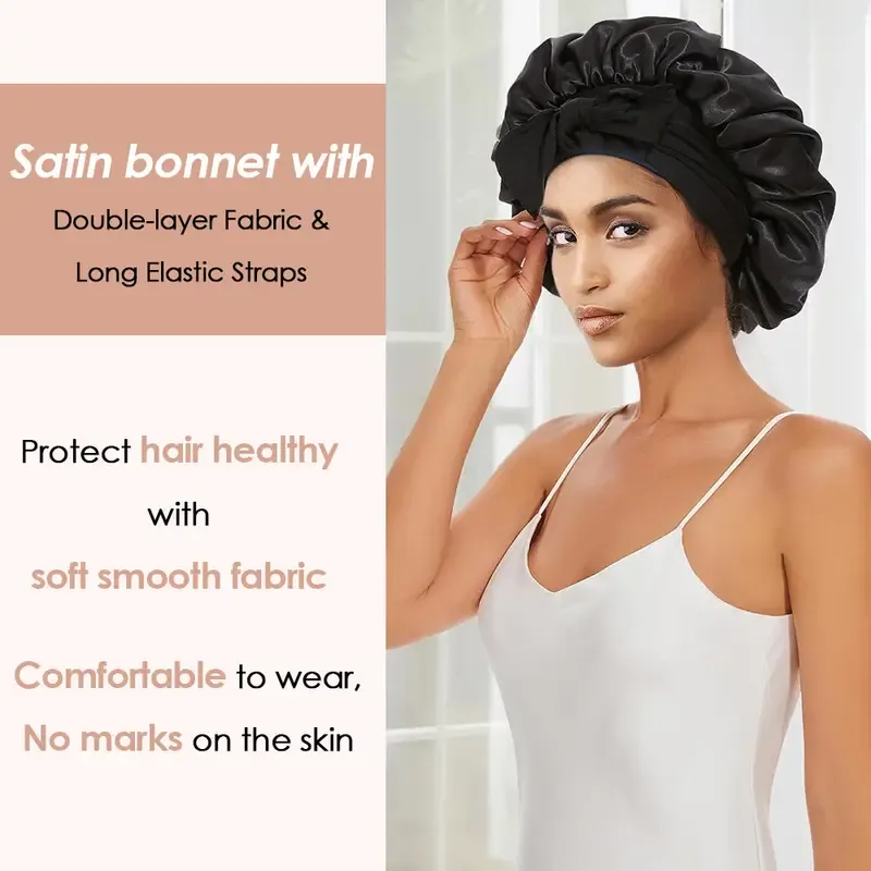 1pcs Layer Satin Bonnet Silk Bonnet for Sleeping Adjustable Hair Bonnet Night Sleep Cap for Women Hair with Tie Band 2025 New
