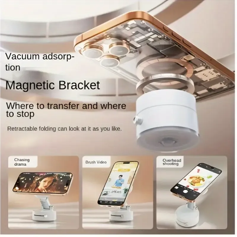 360° Rotatable Magnetic Mobile Phone Holder, Vacuum Magnetic Suction Cup Folding Rotating Bracket, Foldable And Adjustable Multi-functional Vacuum Suction Cup Bracket, With Double-sided Magnetic Design, Suitable For Various Environments.