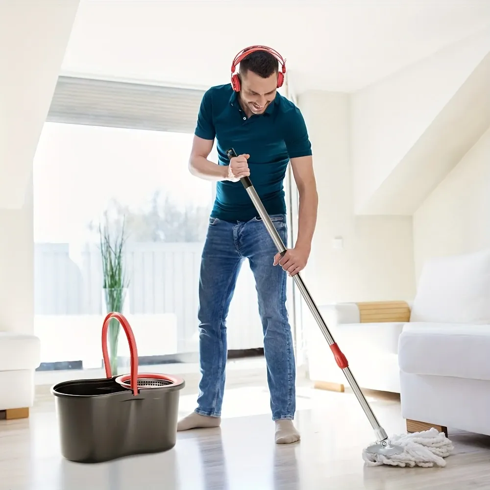 Rotating Mop and Bucket, 2-Piece Mop Head or Bucket Set with 360° Rotatable Mop, Includes 3 Microfiber Replacement Heads and 61-Inch Stainless Steel Adjustable Handle, Hands-Free Cleaning for Floor Cleaning, Cleaning Supplies