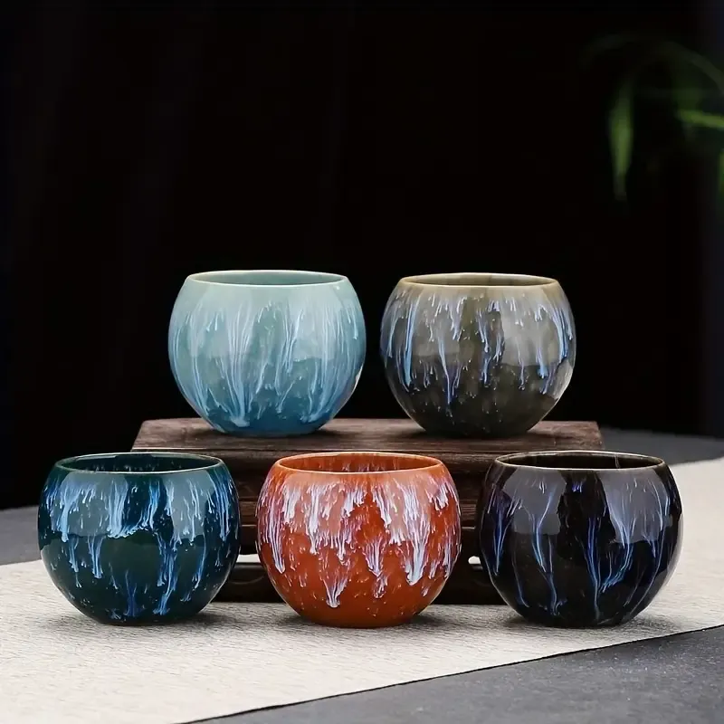 A Set of Wuyi Mountain Ceramic Tea Cups, Traditional Chinese Kiln Jian Five Elements Master Cups, High-end Kung Fu Tea Set, Single Large Sample Tea Cup