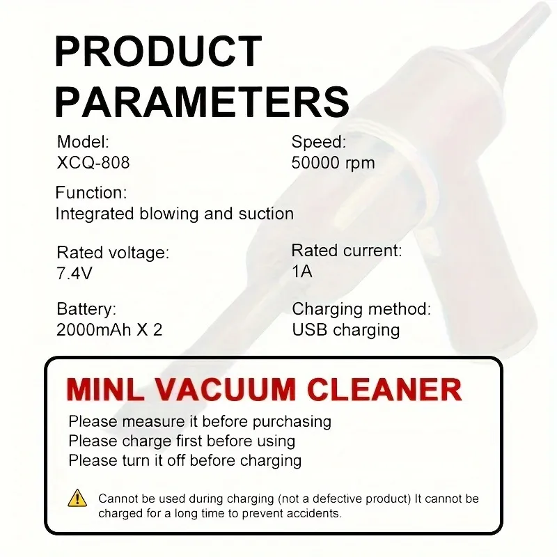 Portable Vacuum Cleaner - Rechargeable 2000*2mAh Battery, 5000Pa Suction Force, Integrated Blowing and Suction, Multifunctional High-Power Small Home Appliance for Automobiles and Households