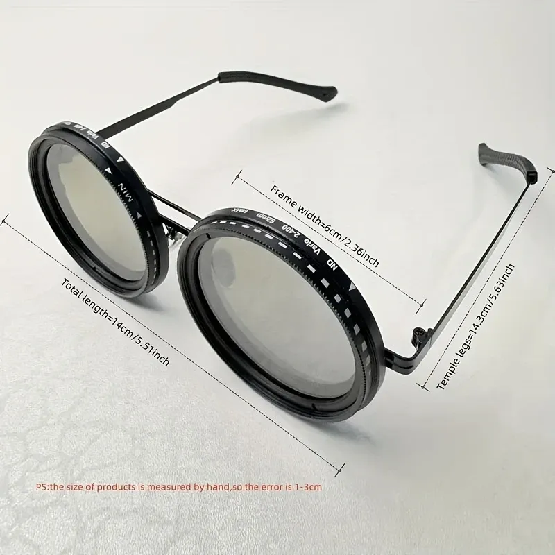 2025 Swivel Eyewear  Steampunk Inspired Swivel Lens Eyewear - Adjustable 9 Levels Of Brightness, Alloy Frame, Black With Gray Lenses, Outdoor Light Blocking Fashion Accessory, Fashion Statement Eyewear | Steampunk Eyewear | Alloy Frame Eyewear