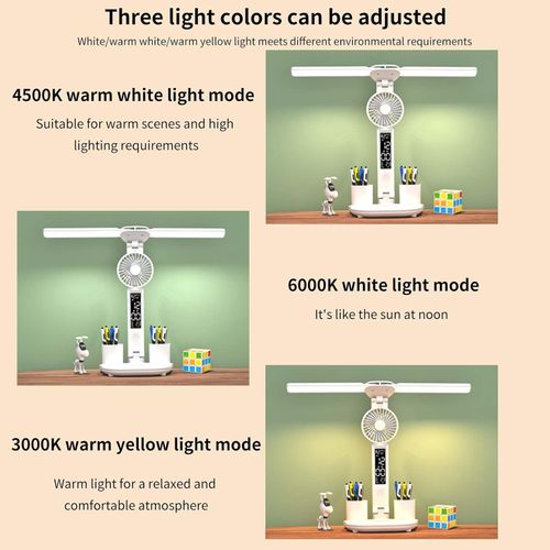 Desk lamp, LED Desk Lamps with Fans, USB Charging Port, Adjustable Foldable Table Lamp Touch Dimming Bedside Lamp with Pen Holder, Home Office Desk Lamp