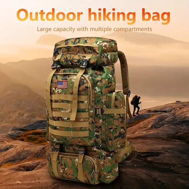 Gallon Tactical Hiking Backpack Set - Unisex Camouflage Color. Made of durable Oxford fabric, DIY system and adjustable design. Large capacity 3-day assault backpack, suitable for hiking, camping, hunting, travel and sports. Perfect for Halloween Christmas