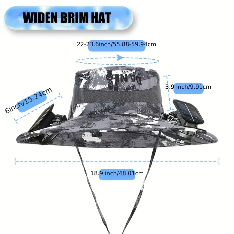 Ayamaya Solar Fan Sun Hat, Widen Brim Outdoor Fishing Men Hat With 2 Fans, Adjsutable 180°Rotating Fan Cooling UPF 50+ Hat