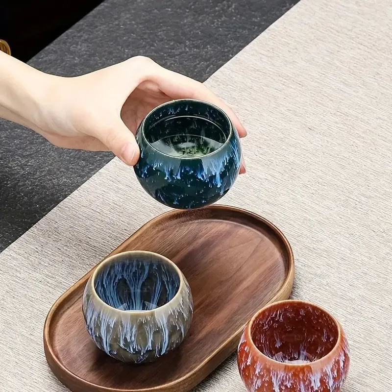 A Set of Wuyi Mountain Ceramic Tea Cups, Traditional Chinese Kiln Jian Five Elements Master Cups, High-end Kung Fu Tea Set, Single Large Sample Tea Cup