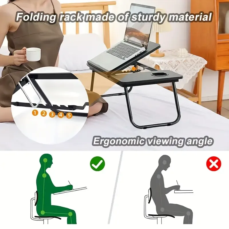 1 Multifunctional Adjustable Folding Table, 5 Corner Lift And Lower Casual Reading Table with Cup Holder, Anti-slip Strip, Portable Folding Laptop Desk Stand, Dormitory and Living Room,Bedroom,Youngsters's Study Table, Laptop Table,Bedside Table,Sofa Table