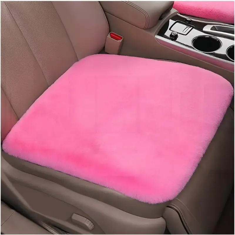 2Pack Car Front Seat Cushion Soft Warm Faux Rabbit Fur Winter Auto Seat Cover Fluffy Plush Vehicle Seat Protector Pad with Non-Slip Backing Car Accessories for Home and Office Chair Pink