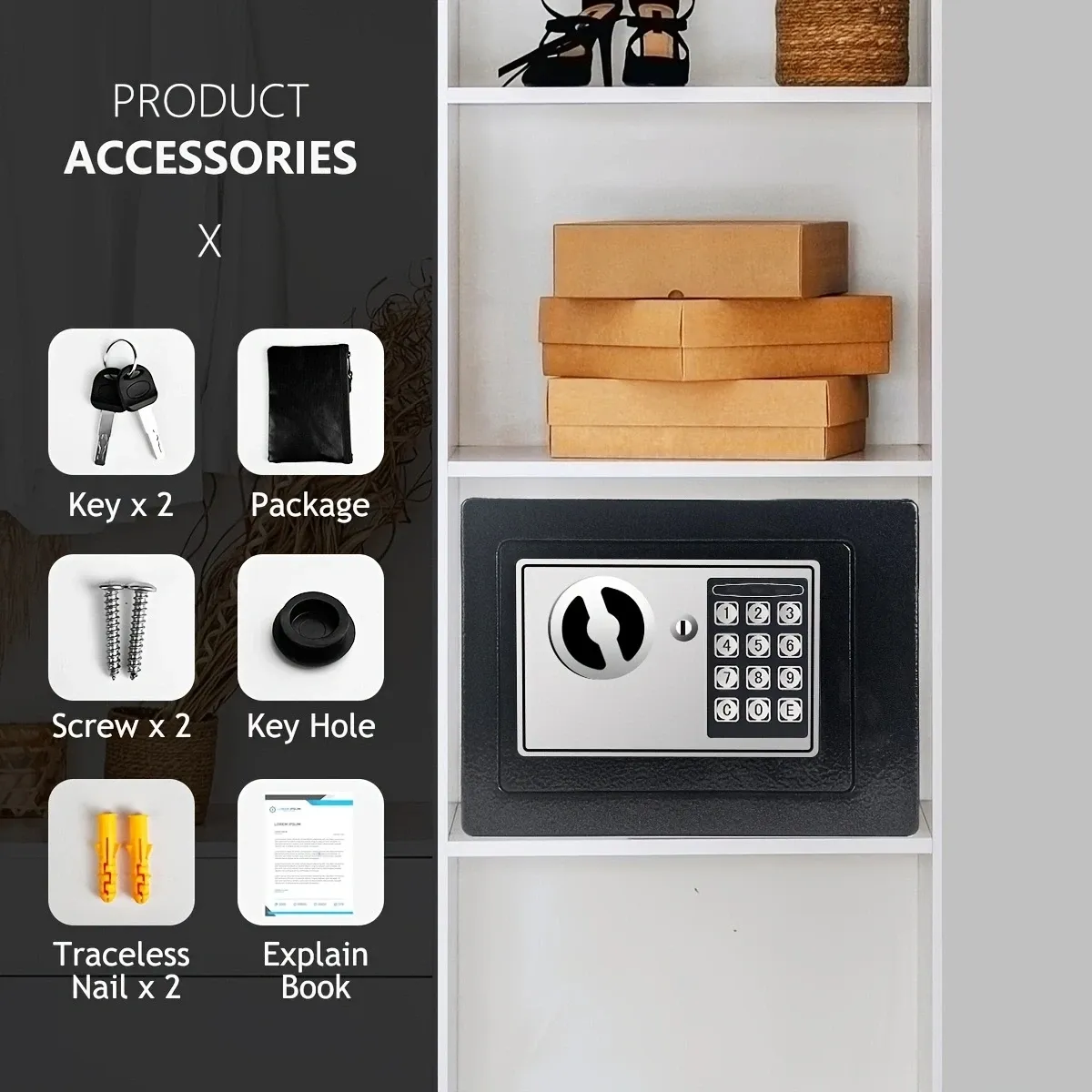 Money Storage Locker for Home with Sensor Light & Money Bag, Security Storage Locker for Money Safe with Keys & Pass Code, Lock Box with Digital Keypad, Storage and Home Organization