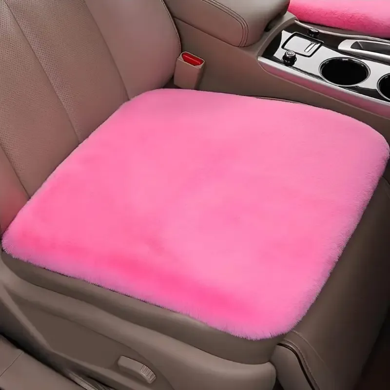 2Pack Car Front Seat Cushion Soft Warm Faux Rabbit Fur Winter Auto Seat Cover Fluffy Plush Vehicle Seat Protector Pad with Non-Slip Backing Car Accessories for Home and Office Chair Pink
