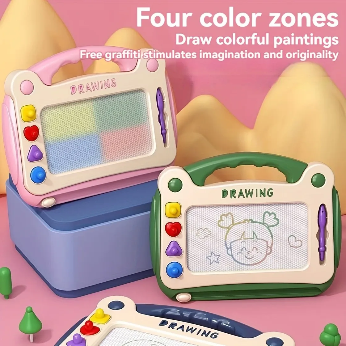 Children'S Drawing Board, Sketching Doodle Board Toy, Intelligence Learning Toy, Birthday Gift For Boys And Girls, Christmas And Halloween Gift (4 Stamps+ 1 Pencil+ 4 Stands)