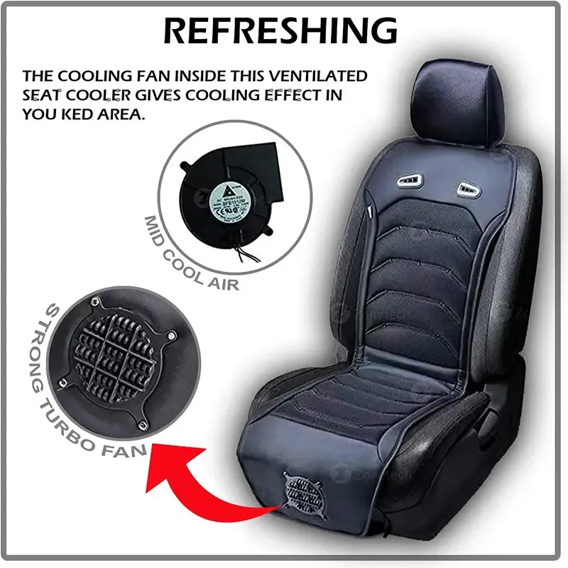 Zone Tech Cooling Car Seat Cushion Black 12V Automotive Massager Car Seat Cooler Pad Air Conditioned Seat Cover. Perfect for summer Road Trips