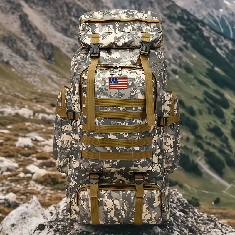 Gallon Tactical Hiking Backpack Set - Unisex Camouflage Color. Made of durable Oxford fabric, DIY system and adjustable design. Large capacity 3-day assault backpack, suitable for hiking, camping, hunting, travel and sports. Perfect for Halloween Christmas