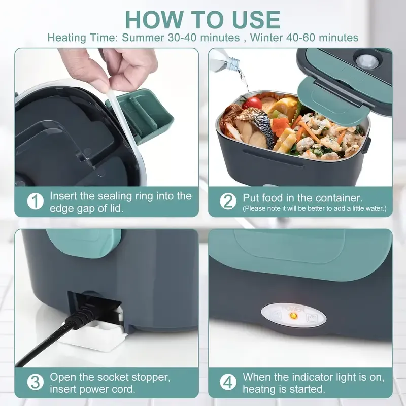 1 Set, Electric Heating Lunch Box Food Warmer, Portable Lunch Box for Home And Car, 12V 110V Adult Car Truck Work Lunch Box, 50.72oz Removable 304 Stainless Steel Container, Free Fork And Spoon with Insulation Bag, Can Be Used In Home Car Office Use