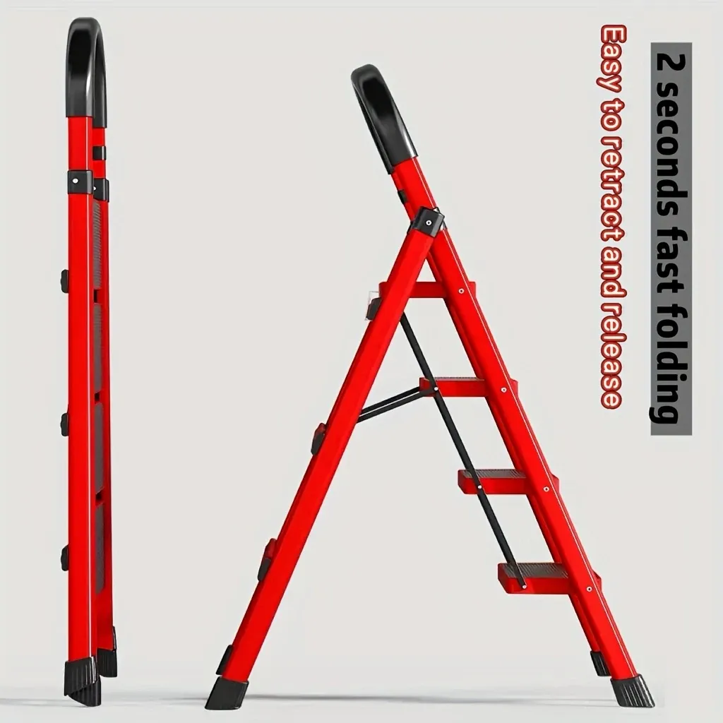 Durable Folding Ladder  500 lbs Capacity, Durable, Lightweight 4-Step Portable Folding Ladder | Heavy-Duty, Anti-Slip Pedals, Sturdy Design for Home and Industrial Use
