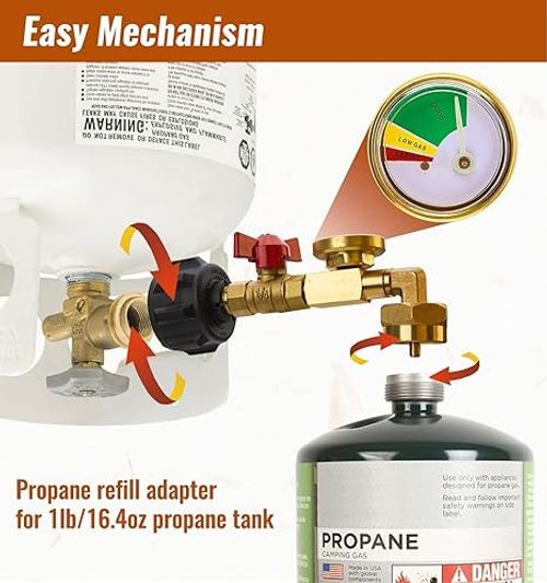 Premium Propane Tank Inflator Elbow Adapter with Tank Pressure Gauge