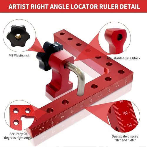 90-degree right angle ruler made of premium aluminum alloy, dual metric and imperial scales, multifunctional woodworking tool for measuring, marking and positioning, sturdy and wear-resistant, free shipping and cash on delivery