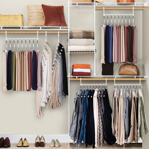 Set of 2 upgraded 9-layer pants hangers in white. Multifunctional design saves plenty of closet space, ideal for organizing pants, jeans, leggings and skirts at home, free shipping and cash on delivery.