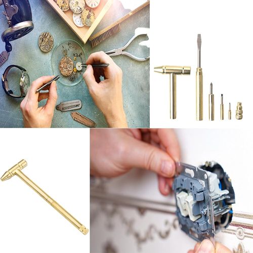 Buy 1 Get 2 6-in-1 multifunctional mini brass hammer with dual head and detachable screwdriver, compact copper tool set, sturdy and practical, ideal for jewelry making and watch maintenance repair work, free shipping and cash on delivery