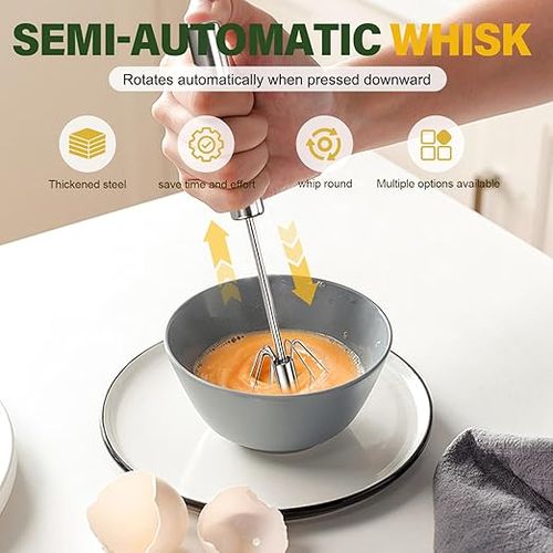 Buy One Get One Free - Stainless Steel Semi-Automatic Manual Egg Beater - Fast and Durable - Perfect for Eggs, Batter or Cream - Easy Smooth Beating 🍳