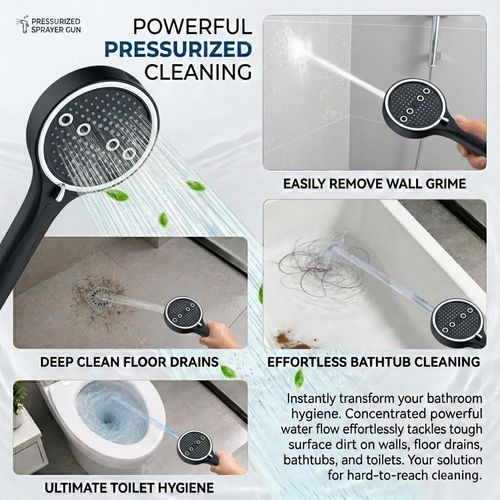 Black chrome-plated handheld shower head with 6 adjustable spray settings: rain, pulse, boost, mist, mix and self-clean mode. Matched with 2-meter explosion-proof PVC shower hose and no-drill installation bracket, easy to assemble for bathroom renovation, free shipping and cash on delivery.