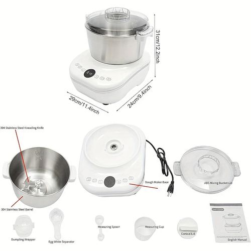 Home electric dough kneading machine with built-in fermentation function, multifunctional automatic bread and pizza dough machine, food-grade 304 stainless steel mixing bowl, intelligent microcomputer timing control