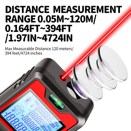 Rechargeable laser distance meter with infrared laser, 4-digit & 4 readings display, supports distance, area, volume and double Pythagorean measurement, high precision portable measuring tool, free shipping and cash on delivery