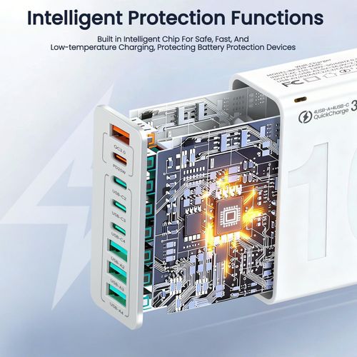 🔥HOT SALE🔥 COD！150W Multi-Port Charger with 4 USB and 4 Type-C Ports, Supporting QC 3.0 and PD 25W Fast Charging